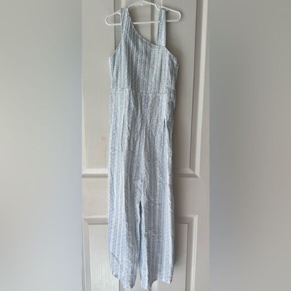 Geo Print Asymmetrical Jumpsuit, Blue - Picture 8 of 9